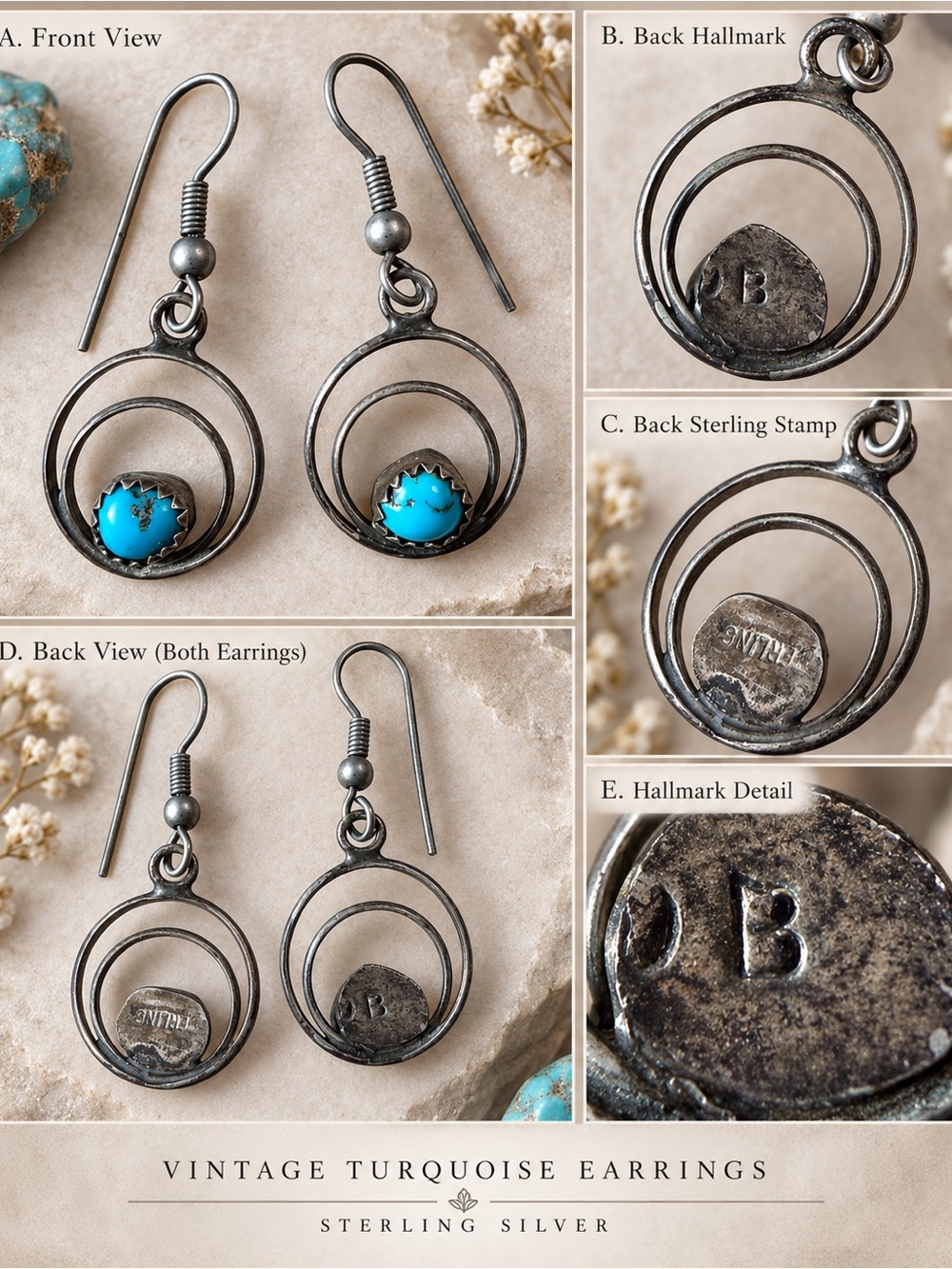 Vintage Navajo Dean Brown Sterling Silver Turquoise Earrings – Signed DB